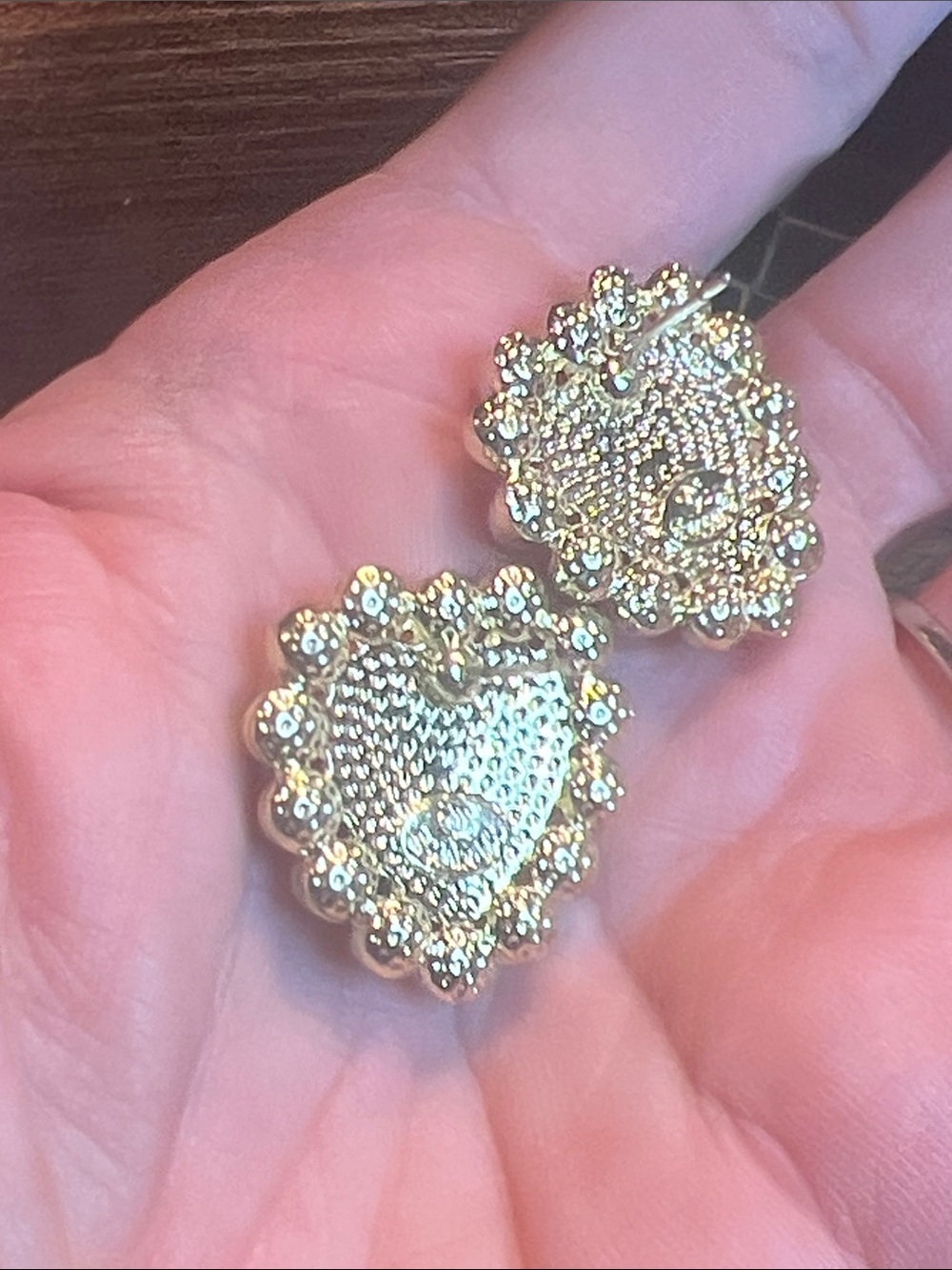 Gold-Tone Heart Earrings with Black Enamel, Pearls & Crystals - Picture 7 of 7